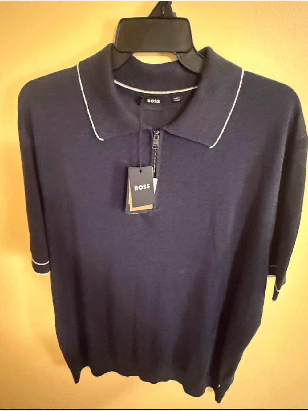 Nordstrom BOSS Navy Short-Sleeve Zip Polo with White Piping